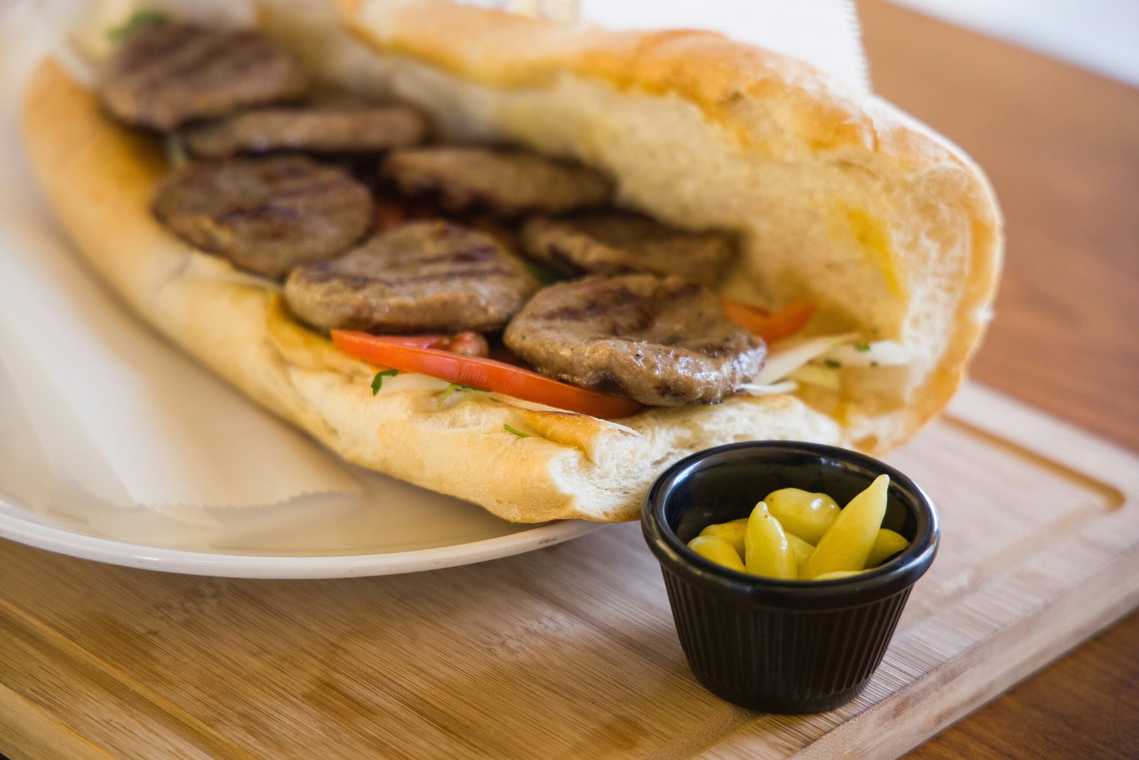 burger on white ceramic plate