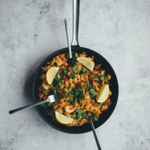 cooked food on black frying pan